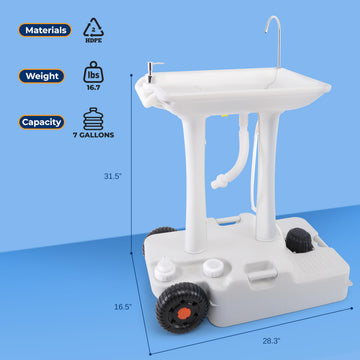 Self-contained SereneLife sink with big water tank and drain hose for standalone use.