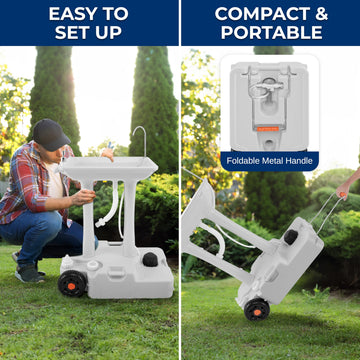 Large wash basin on SereneLife camping sink supports dishwashing and handwashing outdoors.