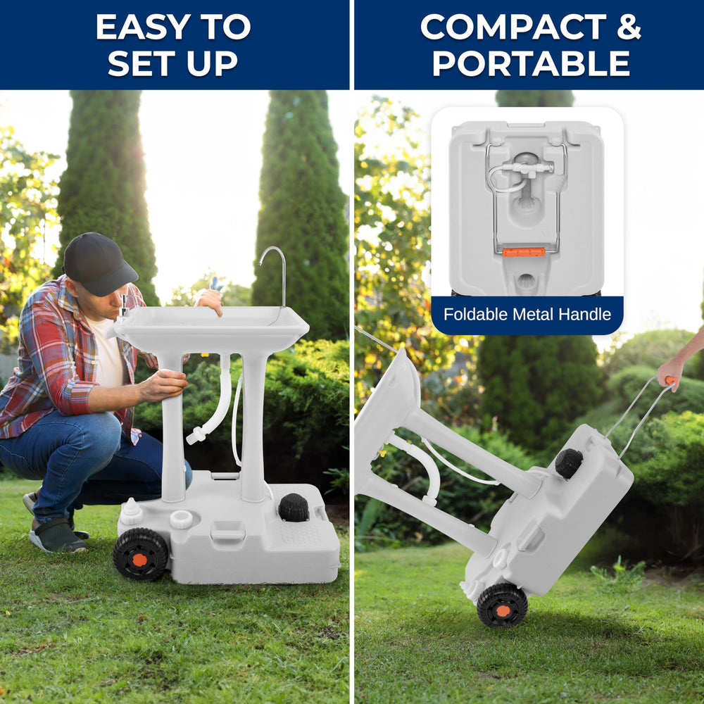 Large wash basin on SereneLife camping sink supports dishwashing and handwashing outdoors.