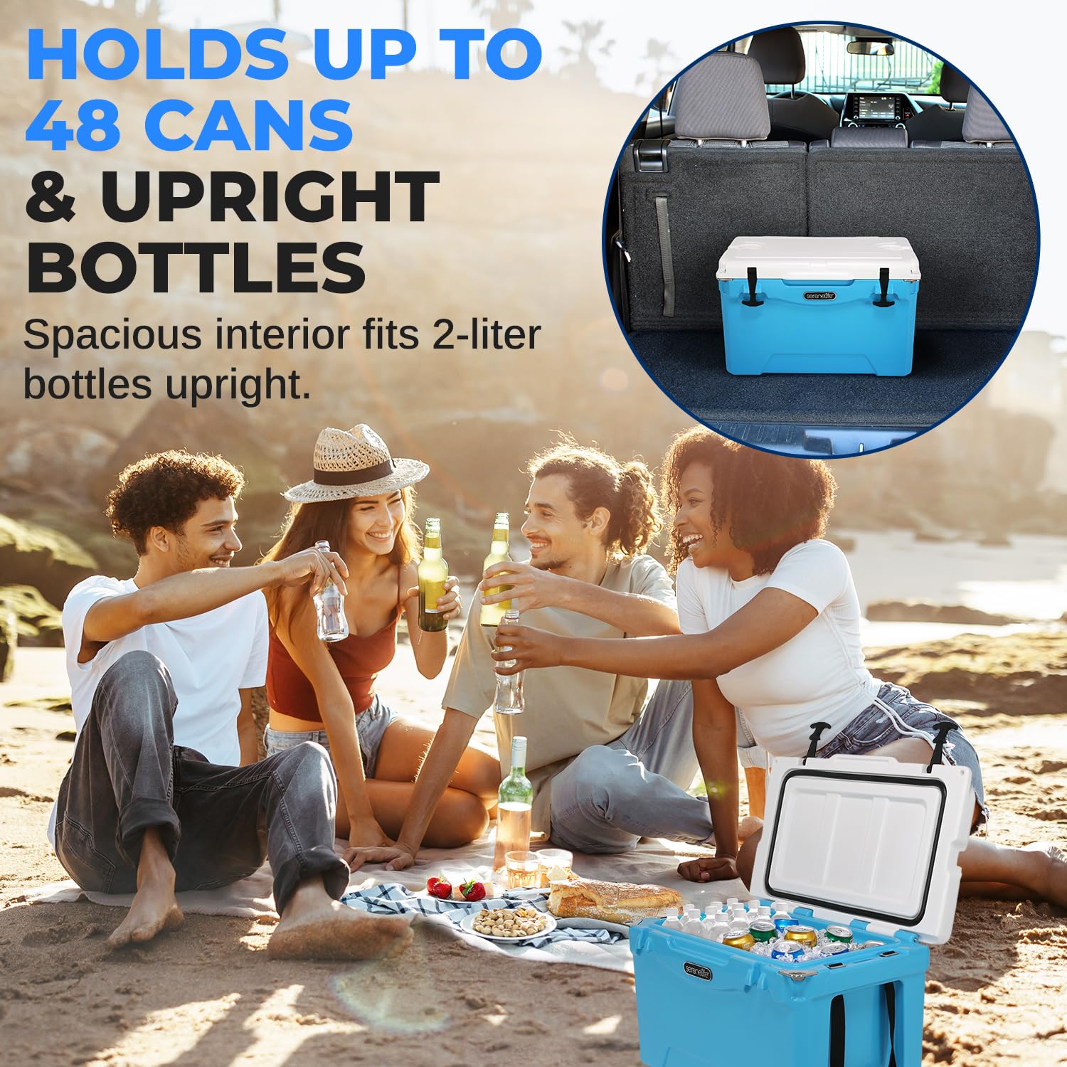 SereneLife cooler with built-in handle ready for easy transport on any trip