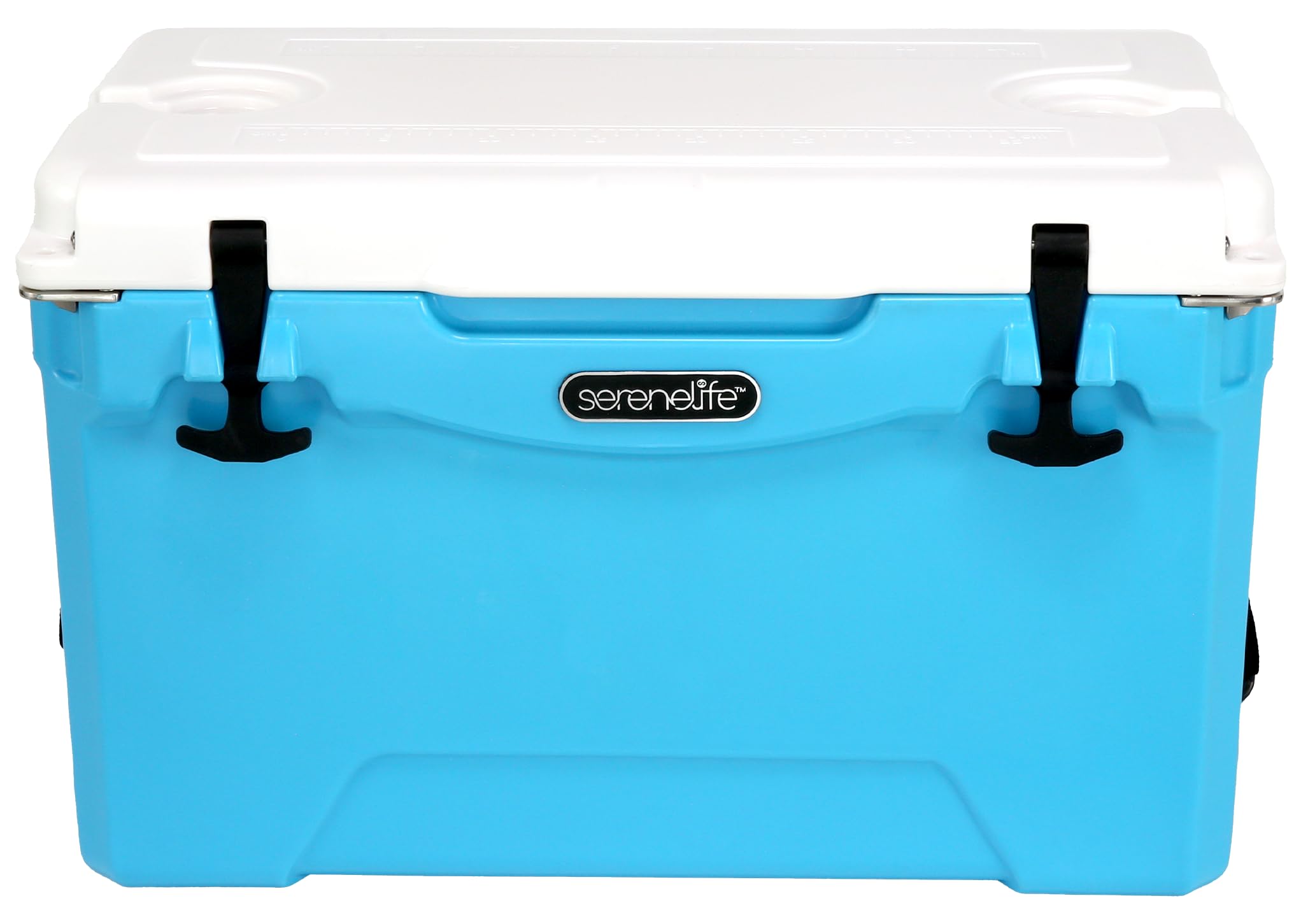 SereneLife Ultra-Tough 35-Qt Rotomolded Cooler Box lid open for rugged outdoor use