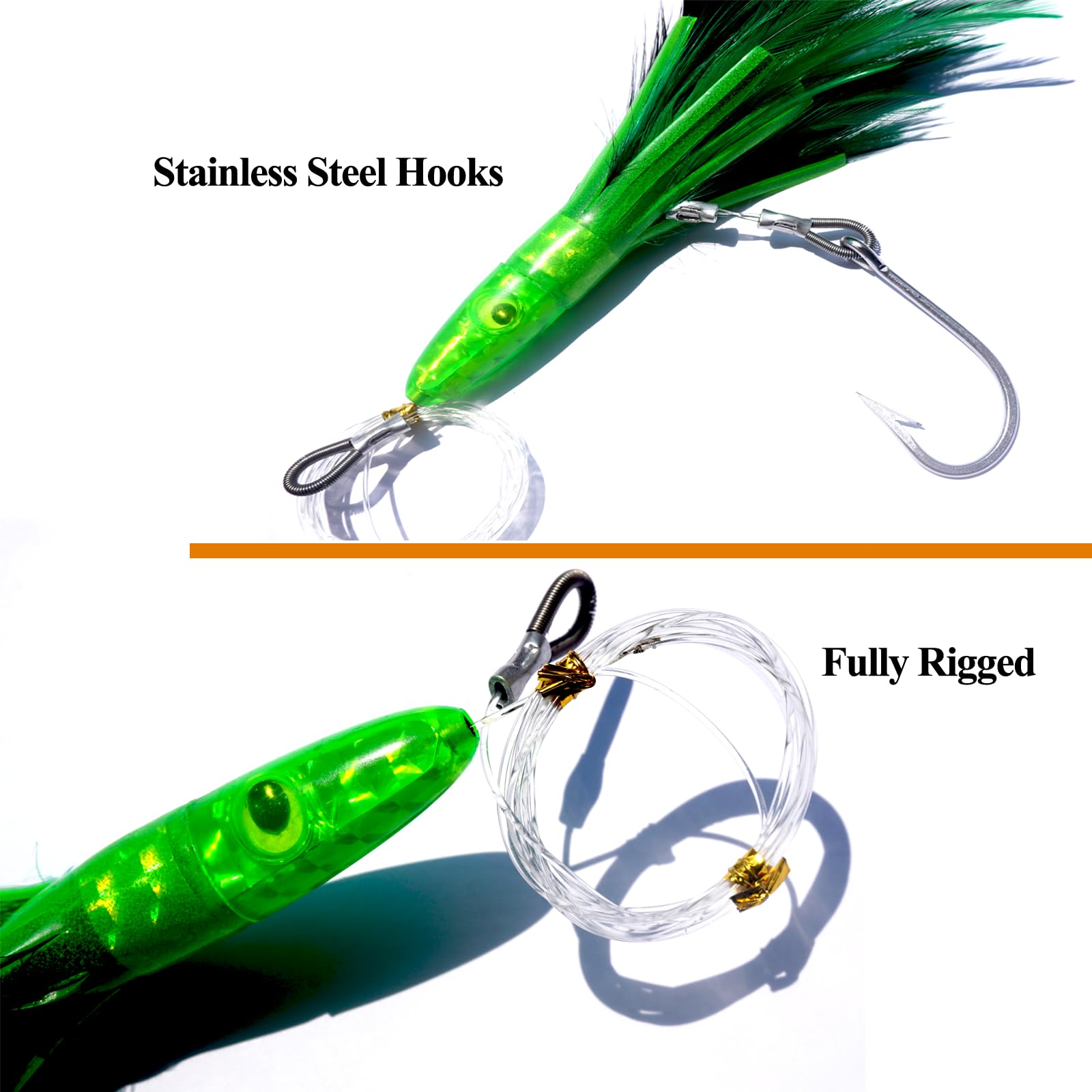 Crystal head and heavy-duty skirt design on trolling lures