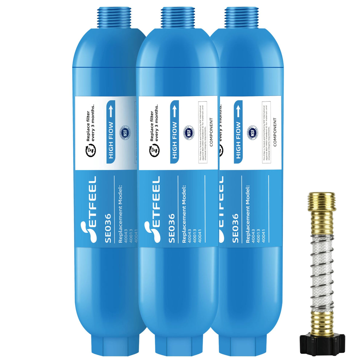 SETFEEL RV inline water filter packaging with NSF certification and 3-pack convenience.