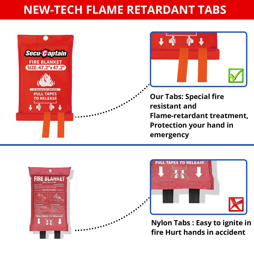 SecuCaptain fire blanket tabs are fireproof and easy to pull, reducing handling risk.