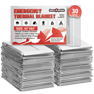 SecuCaptain survival thermal blanket with 84x63 inch coverage for complete warmth in emergencies
