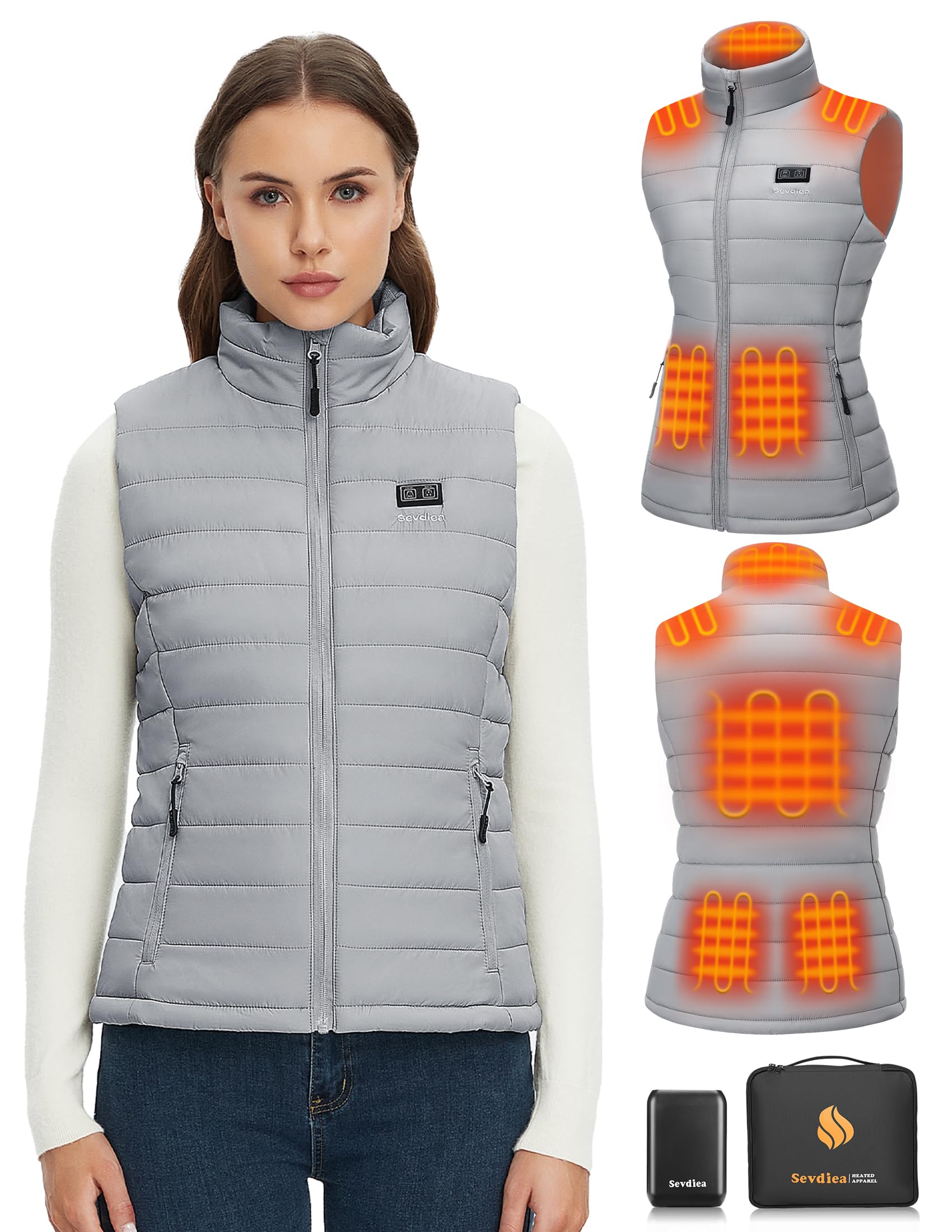 Sevdiea heated vest for women gray back view with insulated warmth for cold days