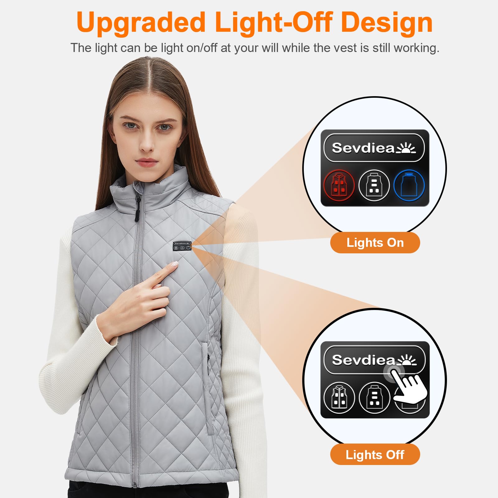 Sevdiea heated vest worn outdoors shows wind-proof design.