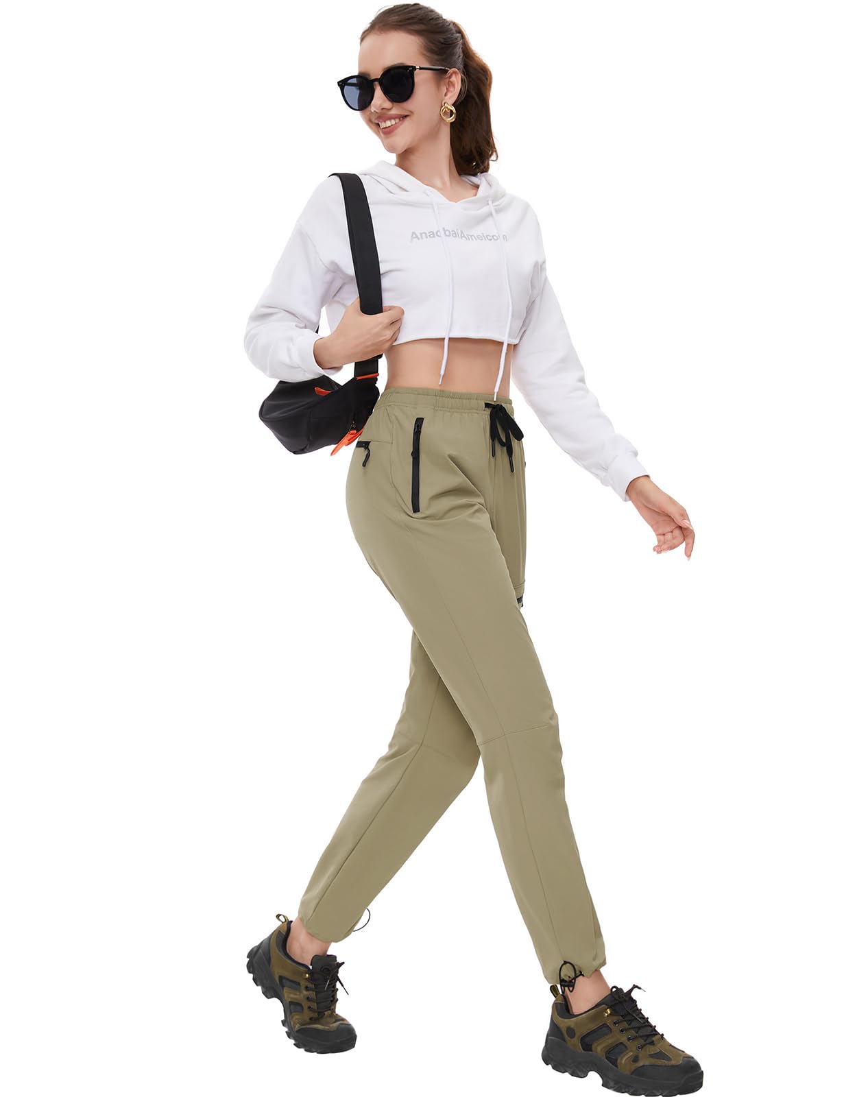 SEVEGO khaki hiking pants outdoors showing UV protection features