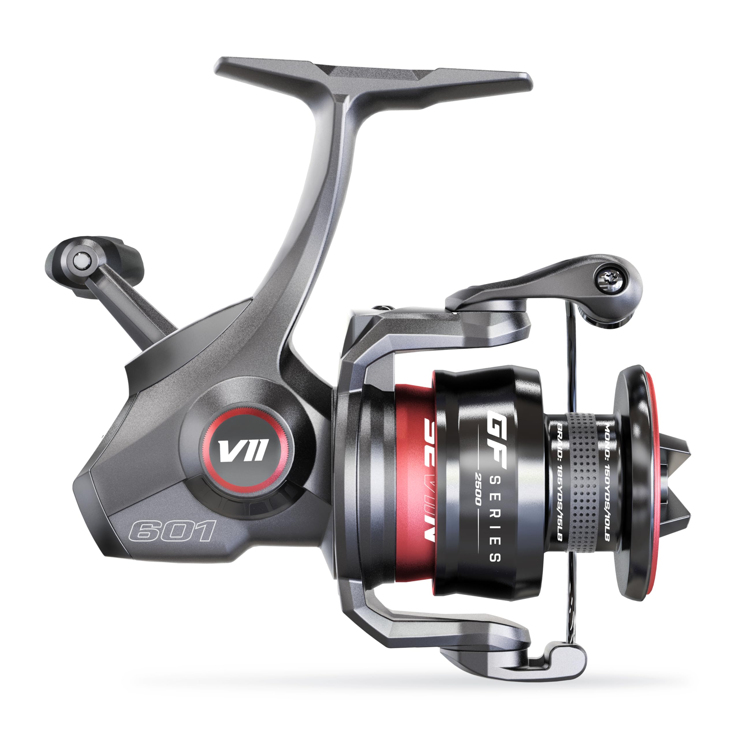 SEVIIN GFS2500 reel body with carbon fiber and polymer for light strength.