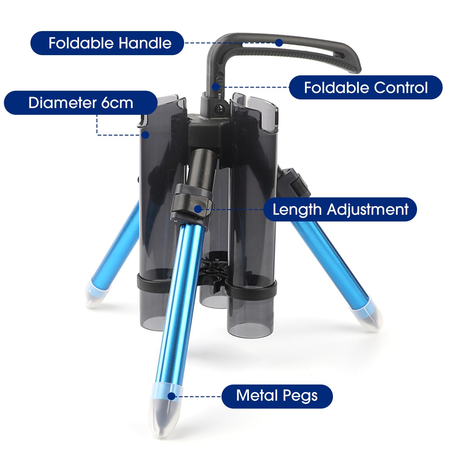 SevnElk 3-Tude rod holder stable-tripod-base resists tipping on uneven ground.