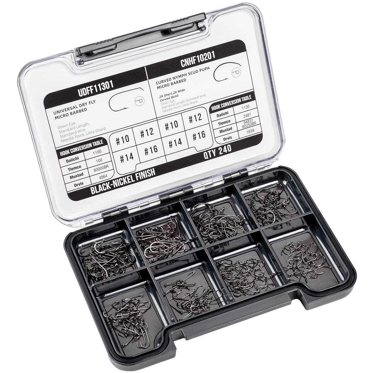 SF 10/12/14/16 fly tying hooks kit assortment in a magnetic box