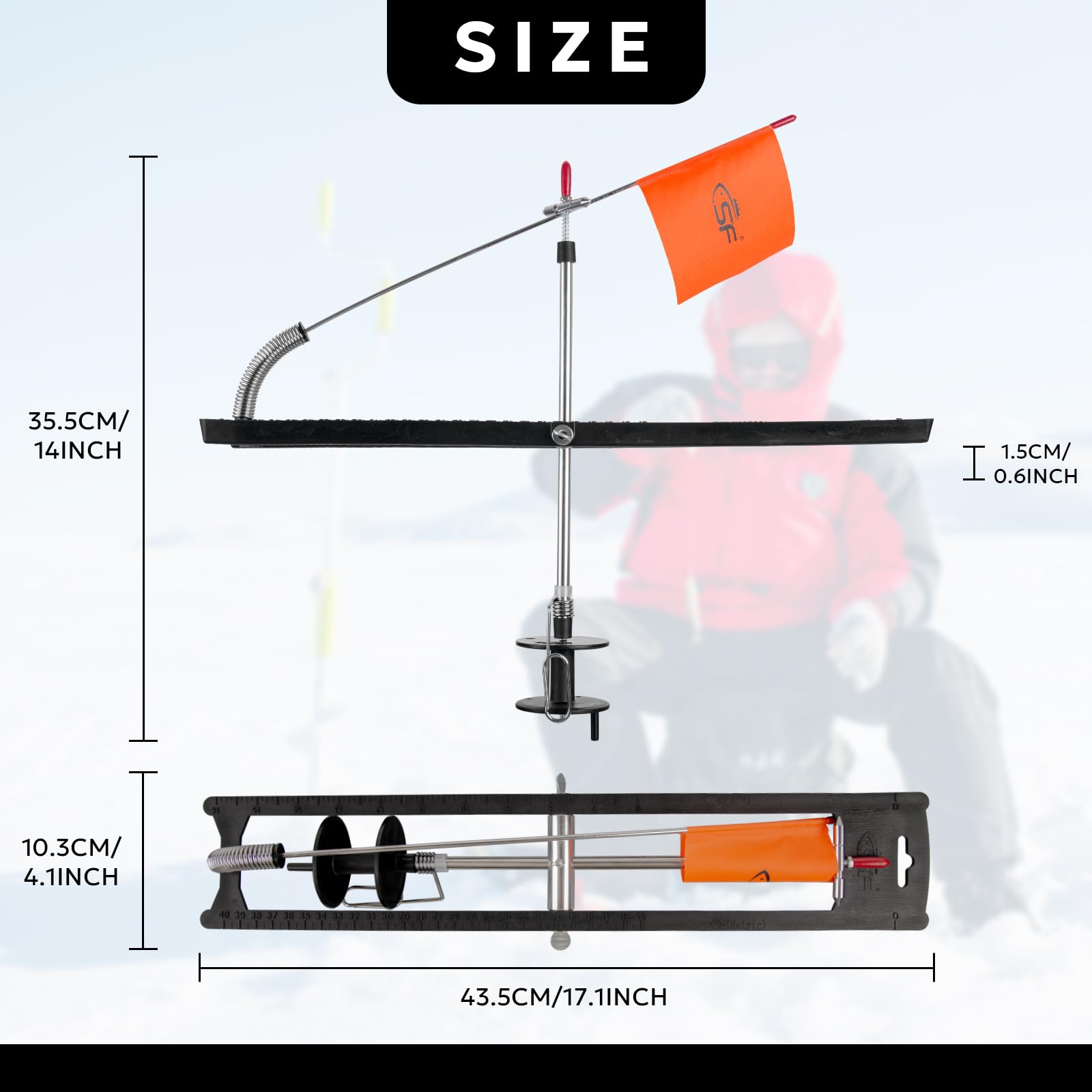 SF 2Pcs Black Ice Fishing Tip-Up folded design saves space for transport.