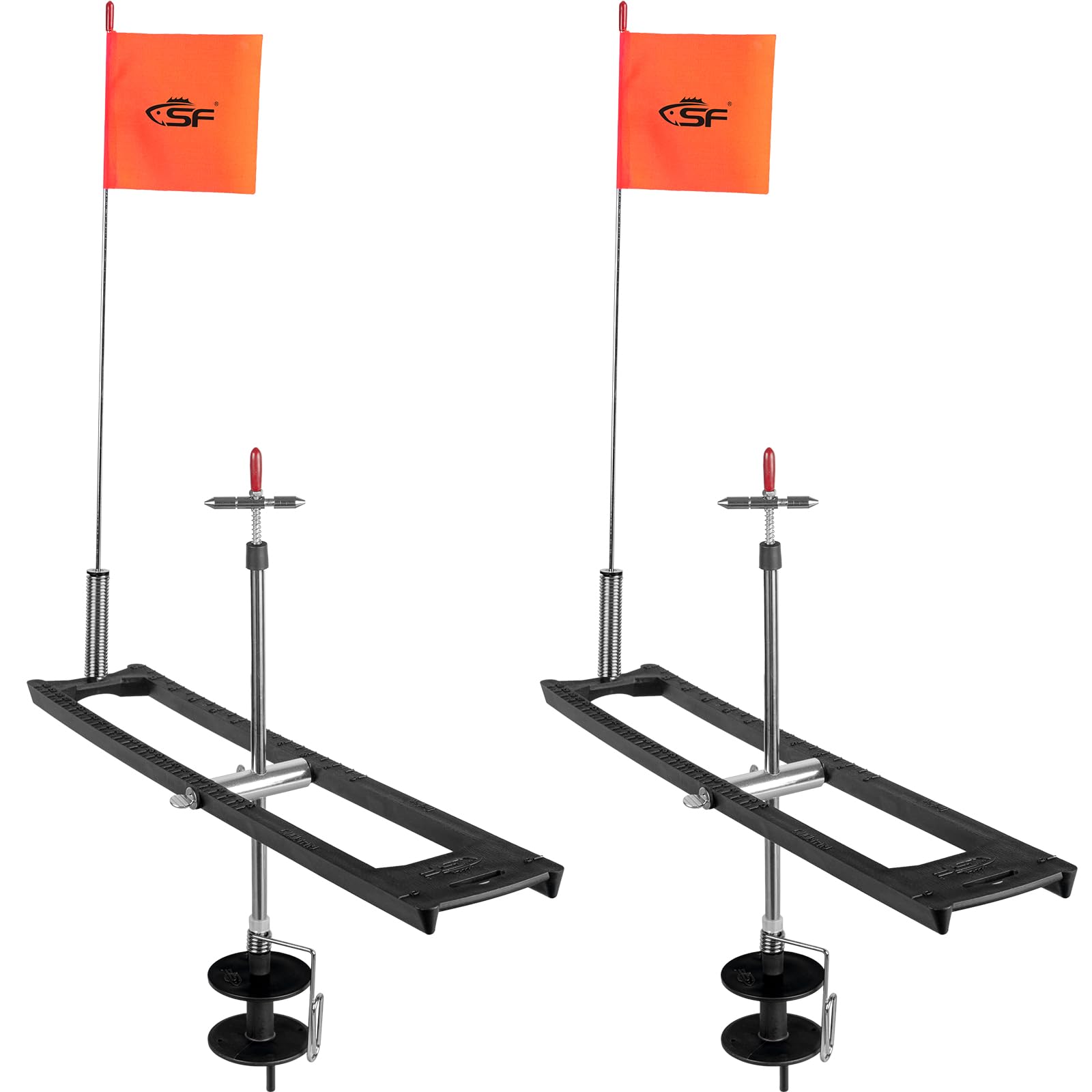 SF 2Pcs Black Ice Fishing Tip-Up unfolded setup for quick on-ice signaling.
