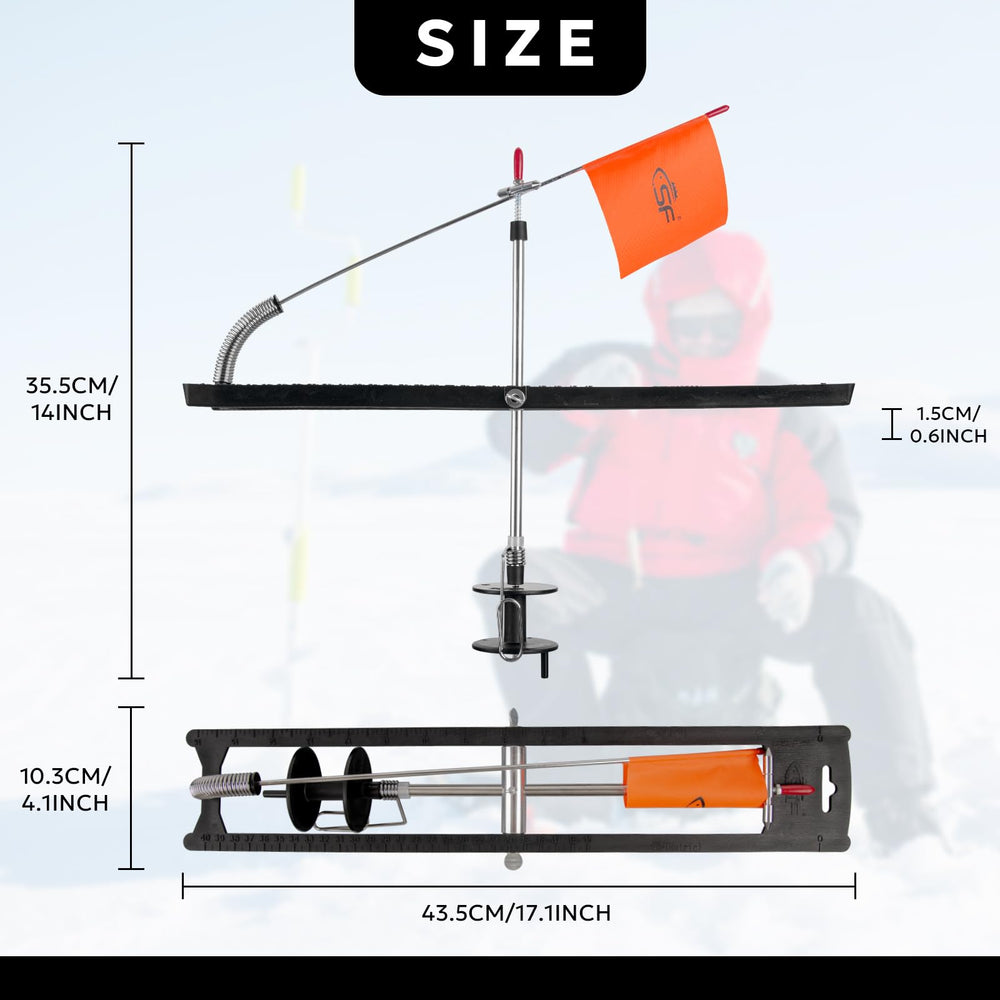 Black ice fishing tip-up foldable with orange flag – image 2