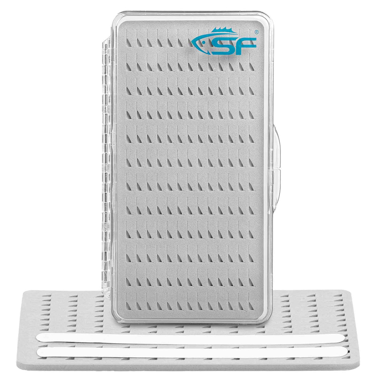 SF Fly Fishing Box Slim Plastic Pocket with Clear Lid – Front View