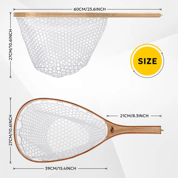 SF Fly Fishing Landing Net hoop and mesh frame with bamboo and hardwood