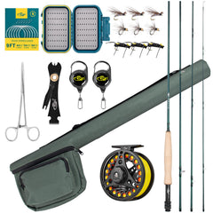 SF Fly Fishing Rod Combo Starter Kit - full kit with rod, case, reel, and accessories