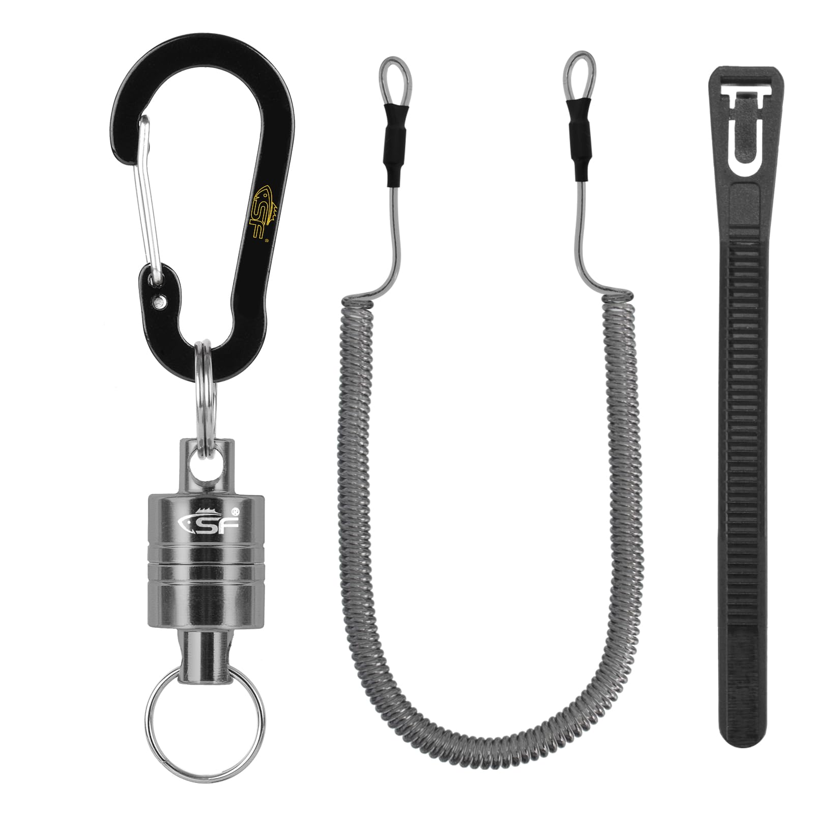 SF Magnetic Release Holder Keychain in gunmetal with net retractor