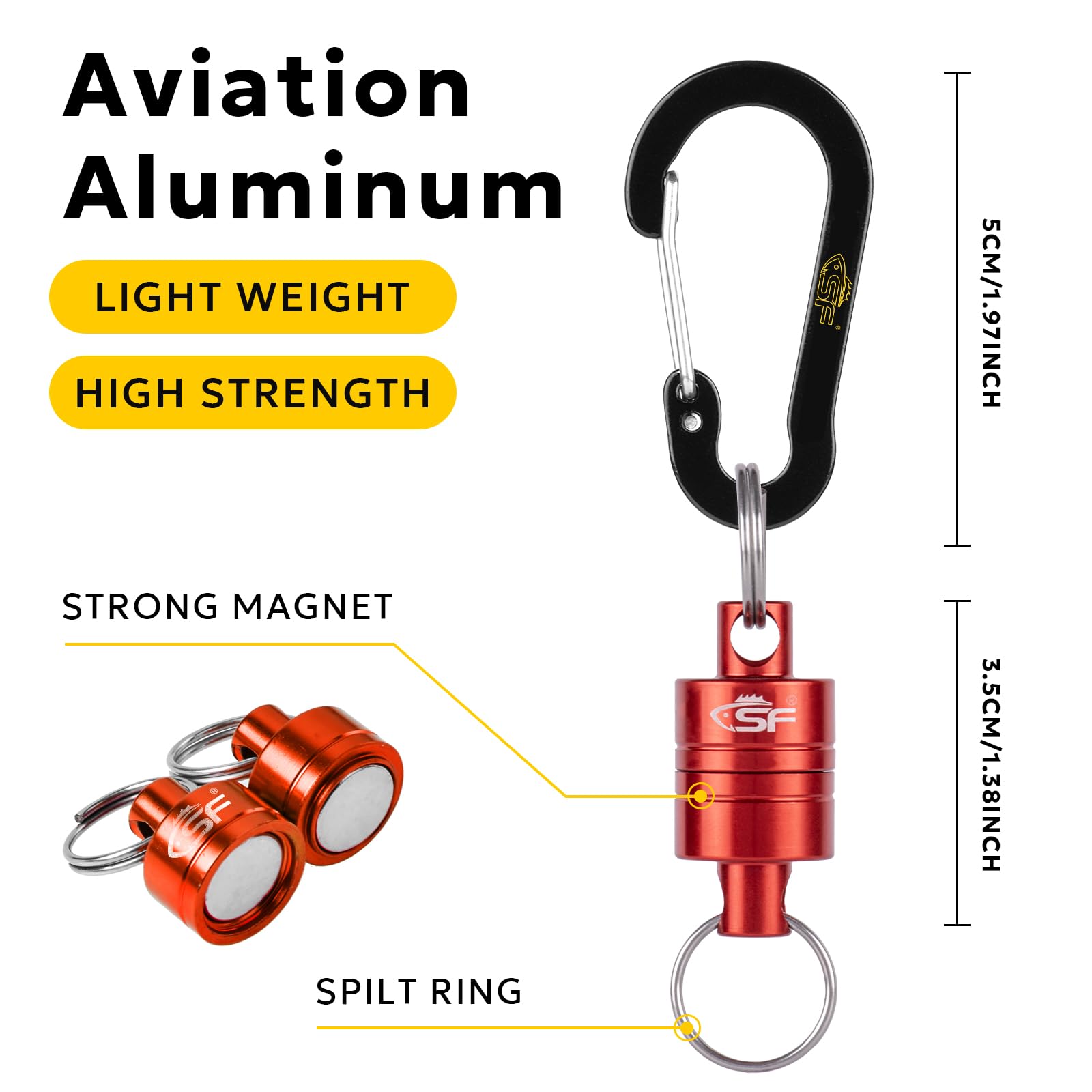 Magnet clip and aluminum alloy hook clip on red keychain