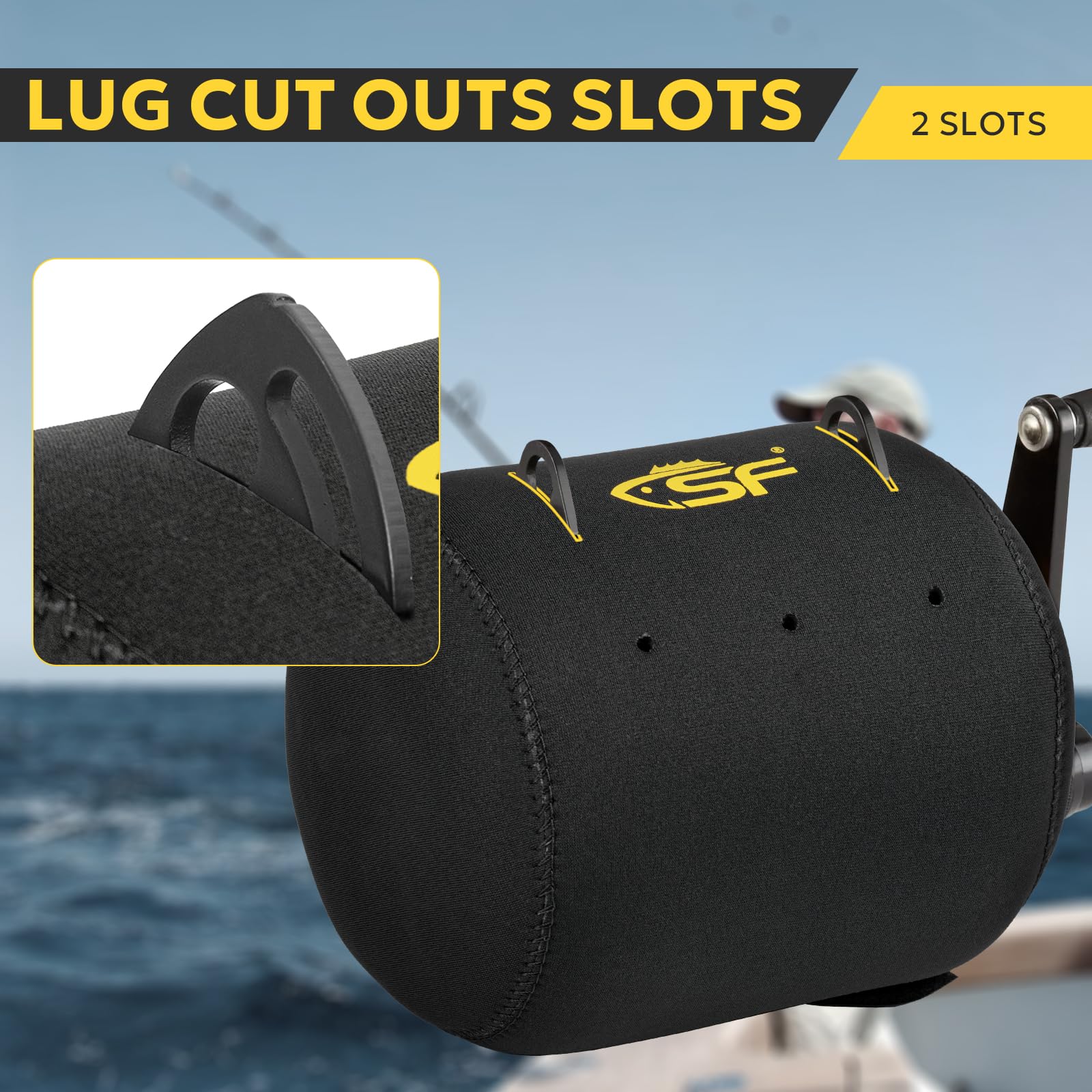 SF reel cover highlights 5mm thick neoprene cushioning the reel