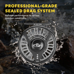 SF SF-003 Pro reel lightweight aluminum body minimizes fatigue.