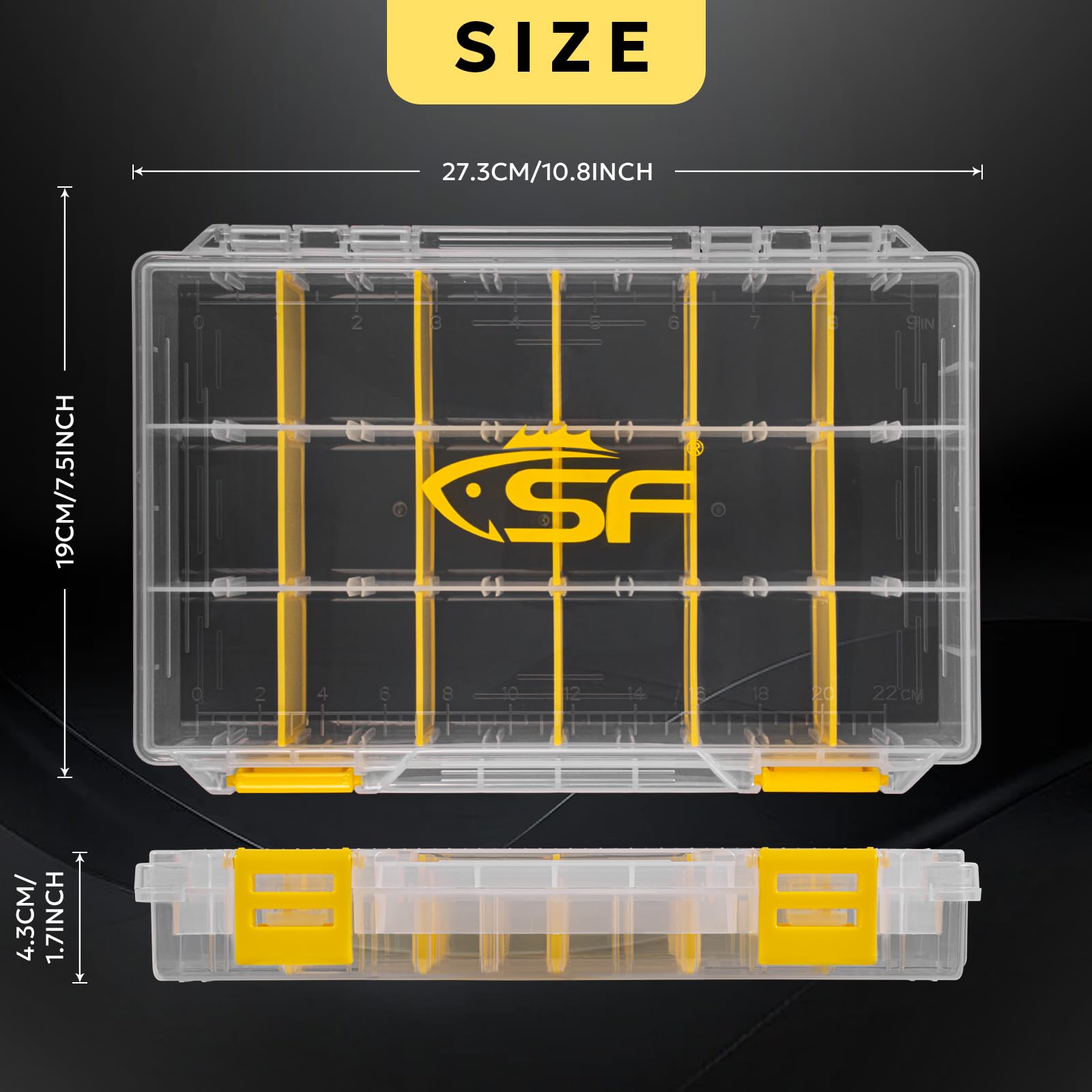 SF Tackle Box 3600 open showing removable trays and dividers