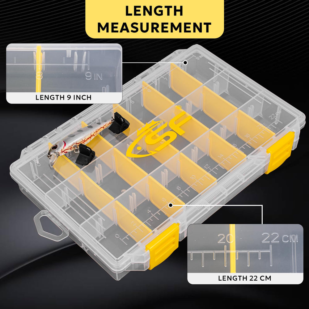 Built-in inch and centimeter scales on SF Tackle Box 3600