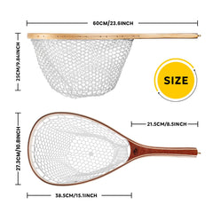 SF wood frame net with laminated bamboo handle provides durable grip