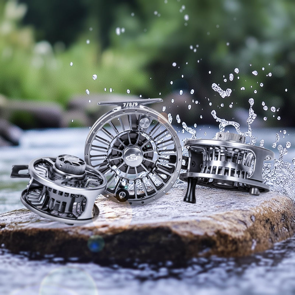 SF005 reel compatible with 3/4/5 WT outfits for versatile setups.
