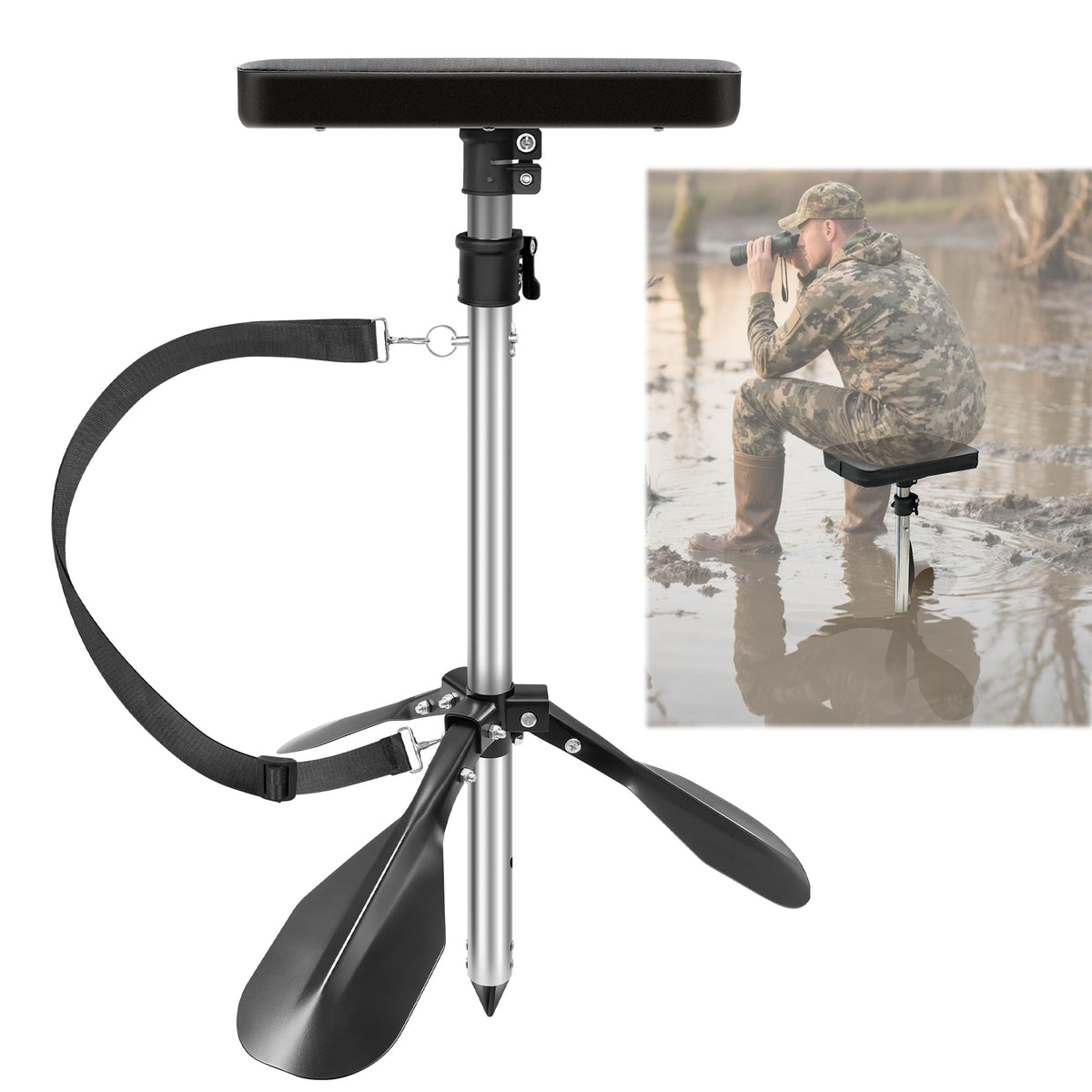 SFNSM folding-marsh-seat with stable-base provides steady sits in mud