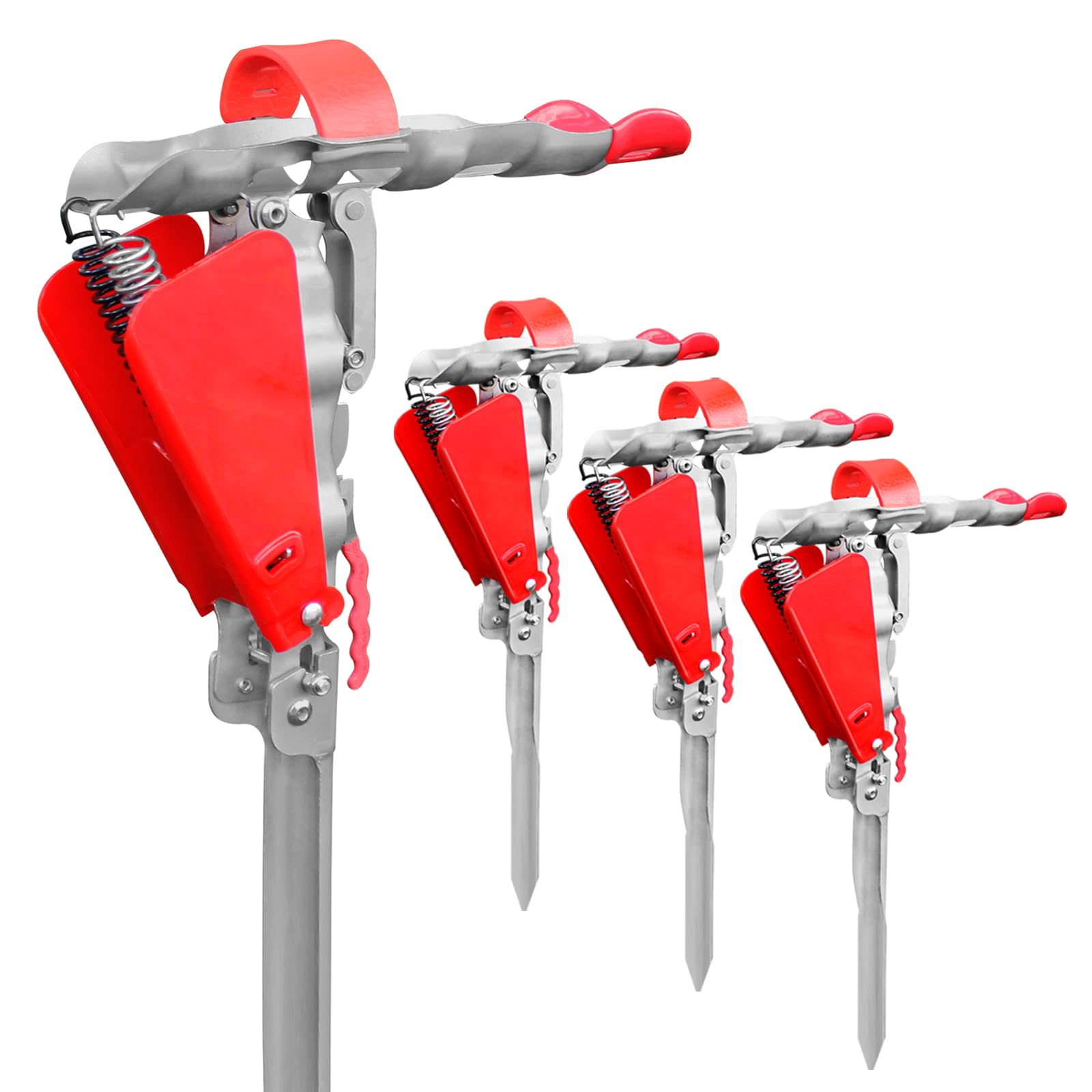 Shackcom automatic spring rod holder four-pack package for bank fishing setups.
