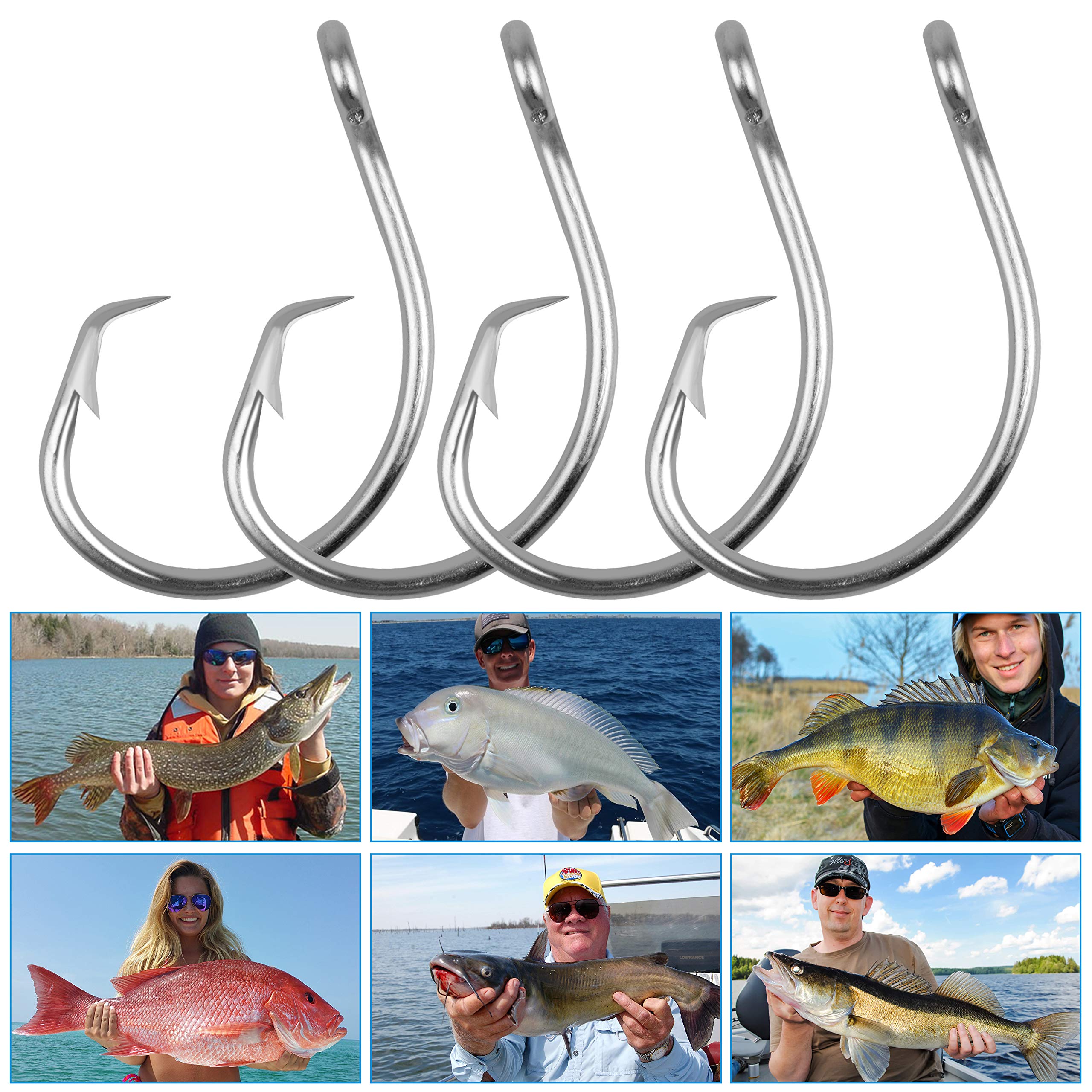 Shaddock tuna hooks 8/0 to 20/0 range shows versatile big-game compatibility.