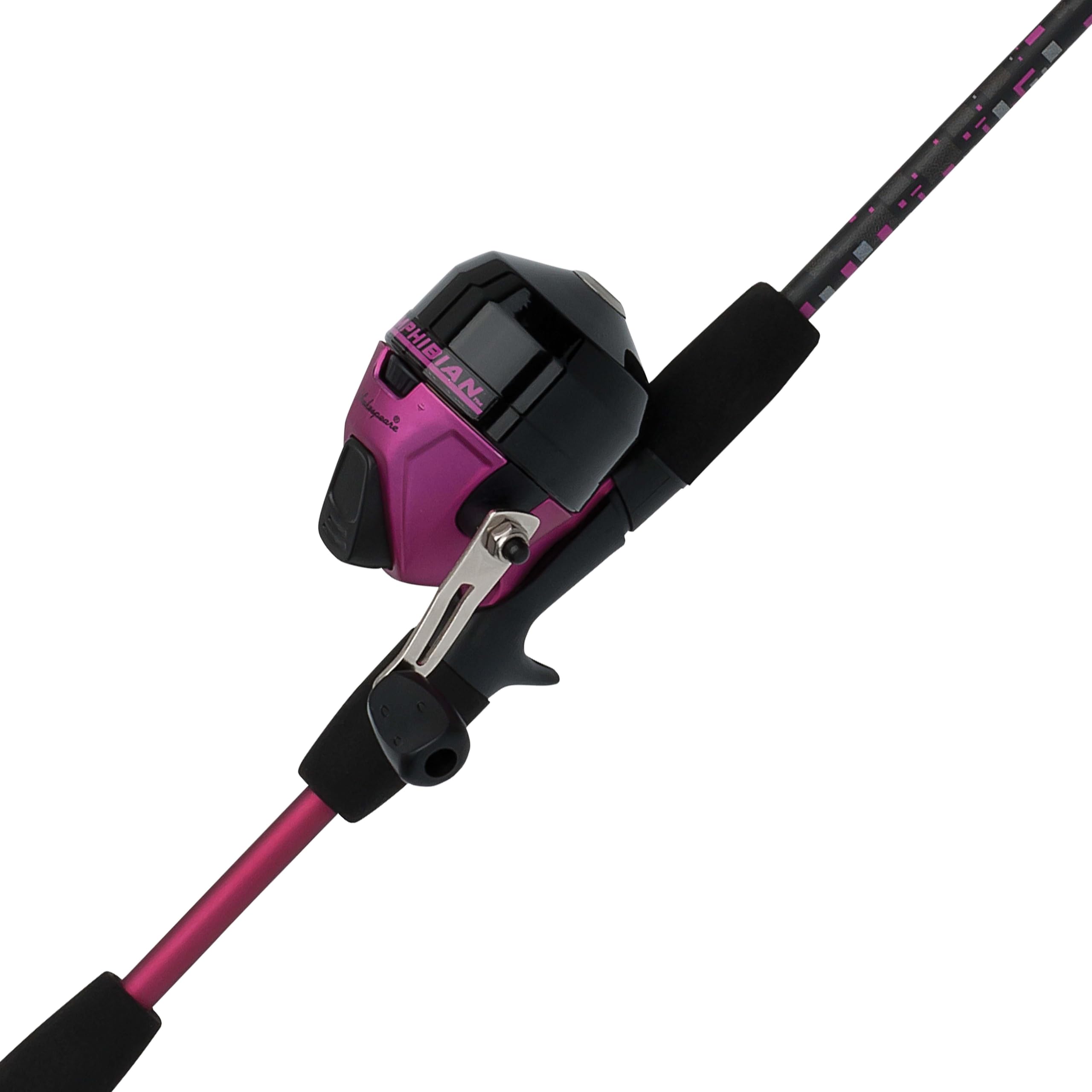 Shakespeare Amphibian spincast rod pink 56in, ideal for beginner youth anglers on the dock.