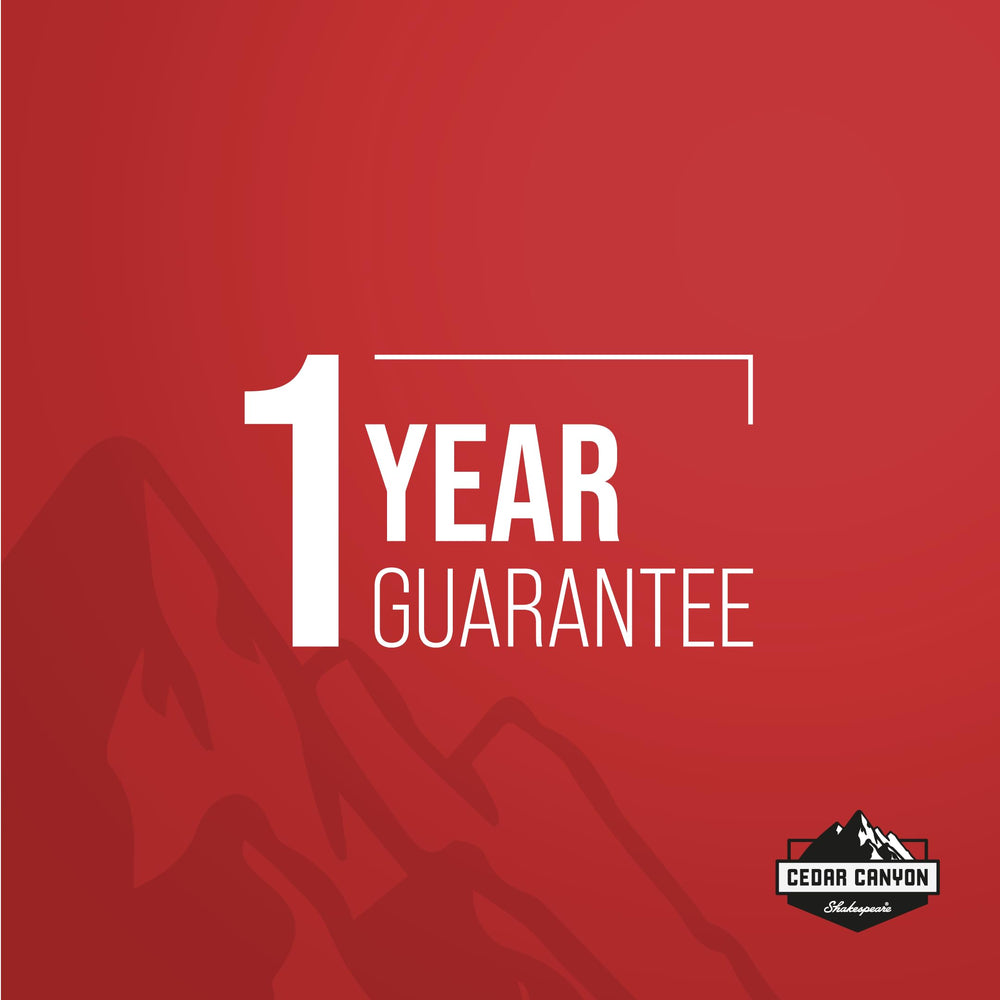 Shakespeare Cedar Canyon Click reel with 1-year guarantee for peace of mind.