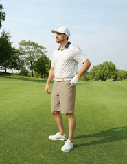 Shallowlulu men's golf shorts 10in khaki back emphasizes water-repellent fabric for light rain.