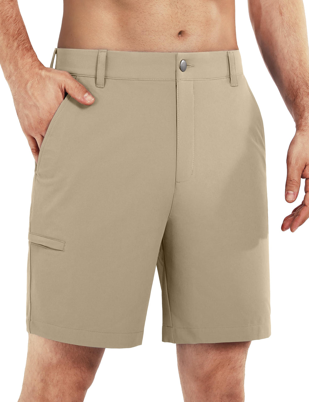 Shallowlulu men's golf shorts 7in khaki front show stretch comfort for smooth swings.