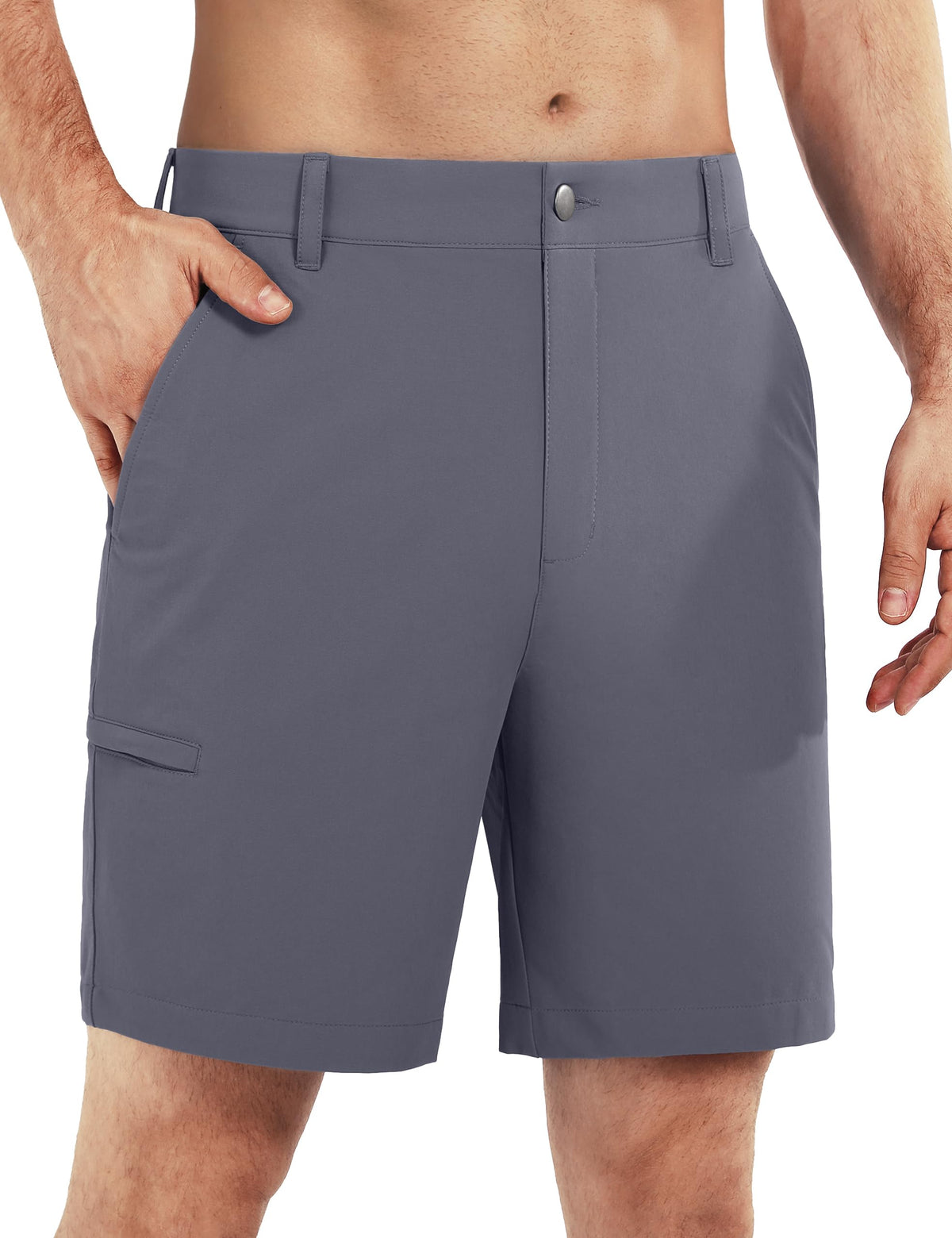 Shallowlulu men's golf shorts stretch fabric closeup showing flexible comfort for all-day wear