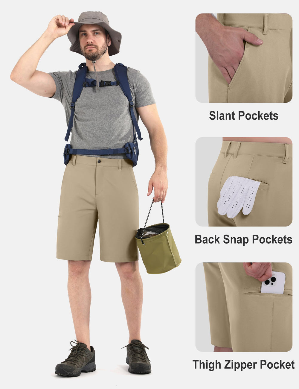 Shallowlulu men's golf shorts stretch waistband closeup shows flexible comfort during wear.