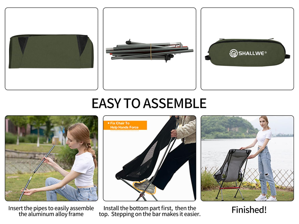 Shallwe green camping chair on beach scene shows portable comfort.