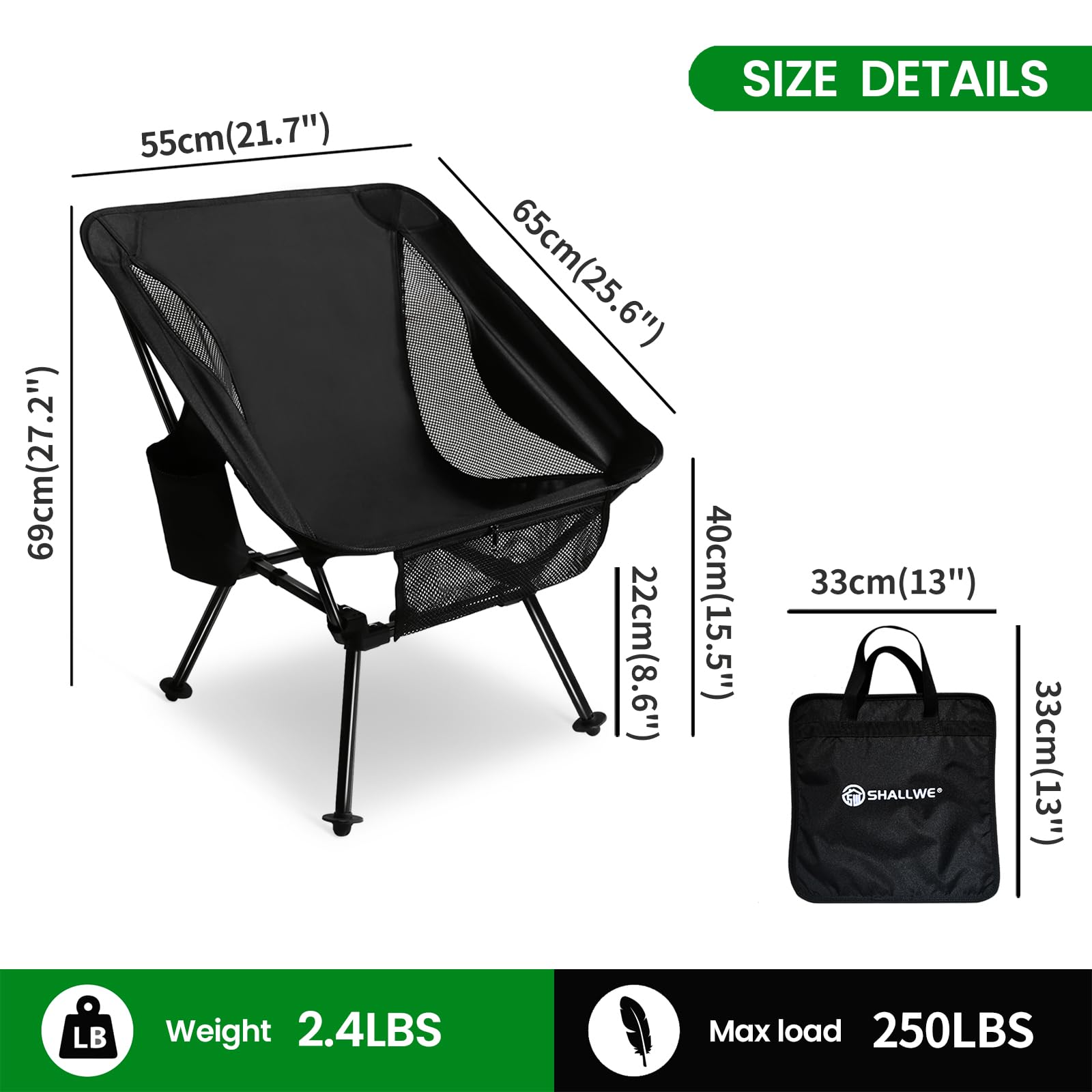 SHALLWE chair height options for beach lounging or hiking comfort