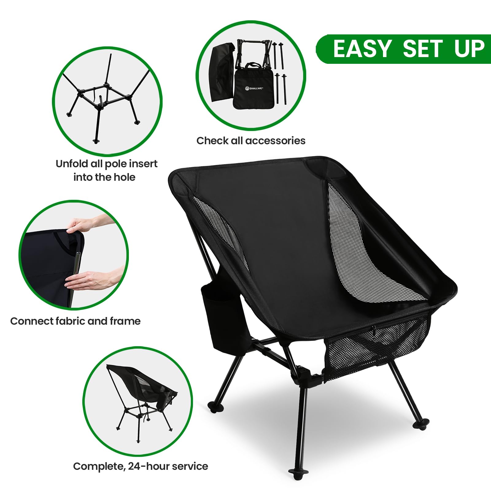 SHALLWE lightweight camping chair at 2.4 lbs for easy backpacking