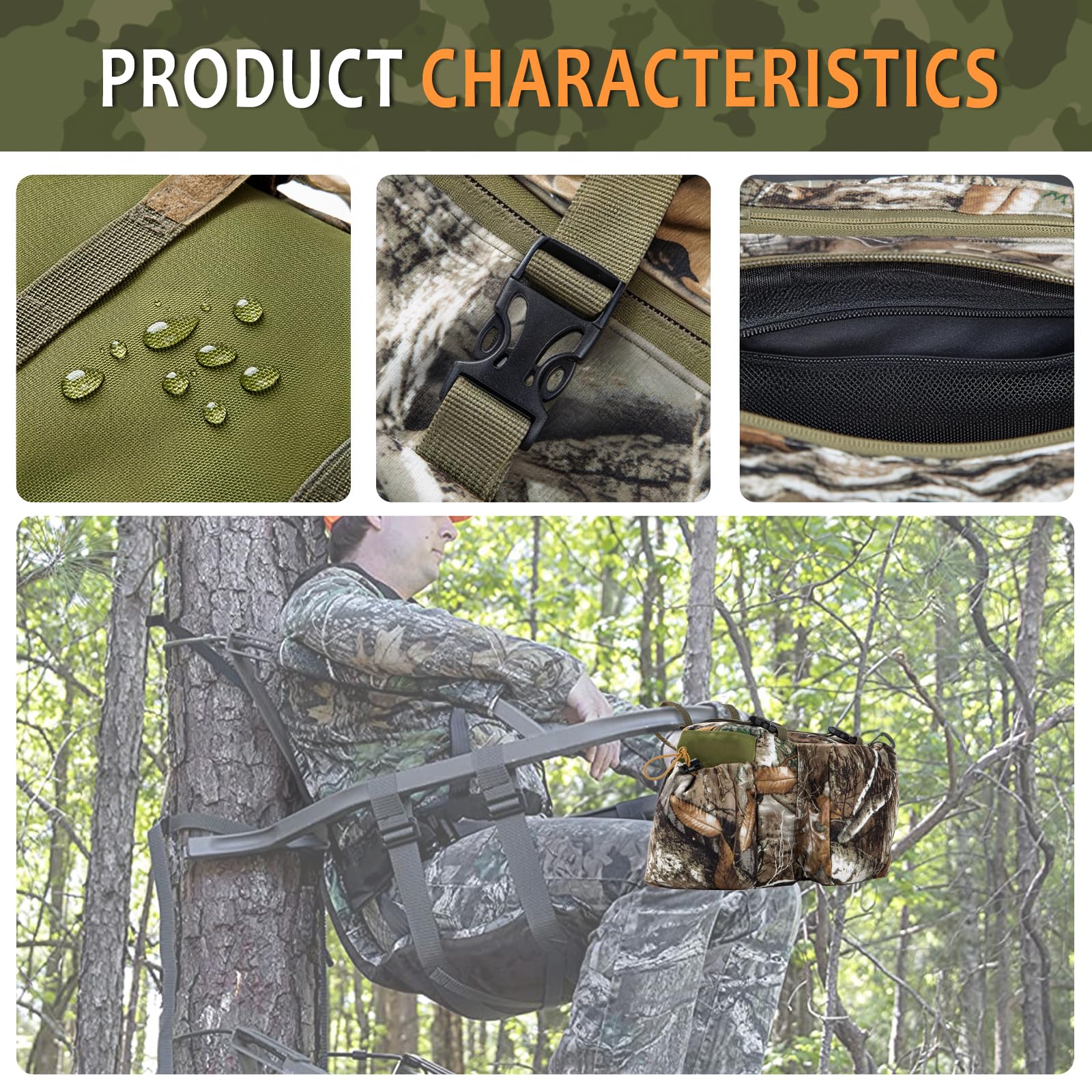 Shangyuan Tree Stand Hunting Bag open compartments highlights organized storage for gear.