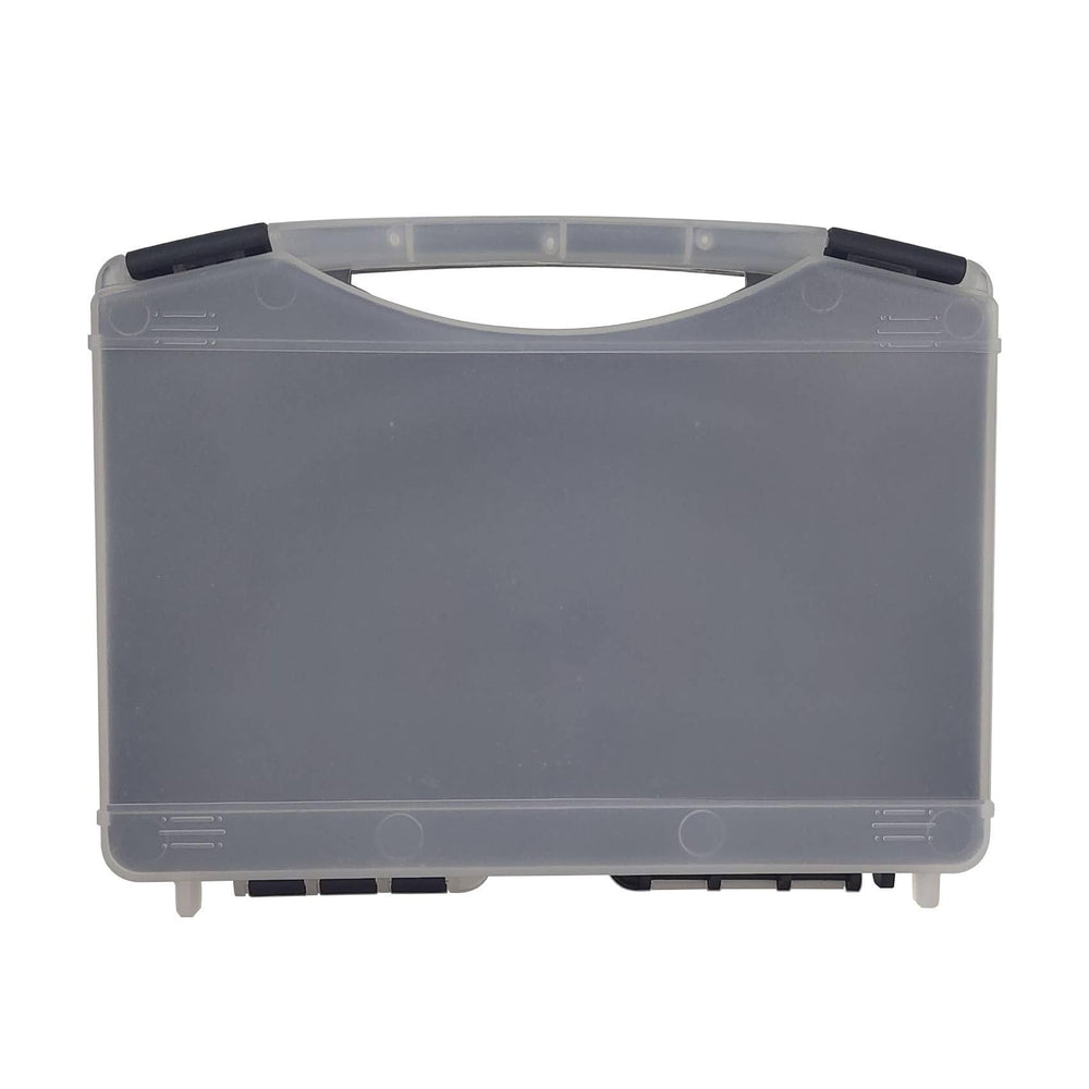 Black travel case with tools and protective foam lining