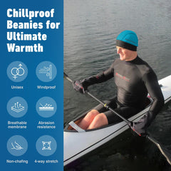 Sharkskin Chillproof Beanie blue folded edge close-up durable DWR finish sheds rain.