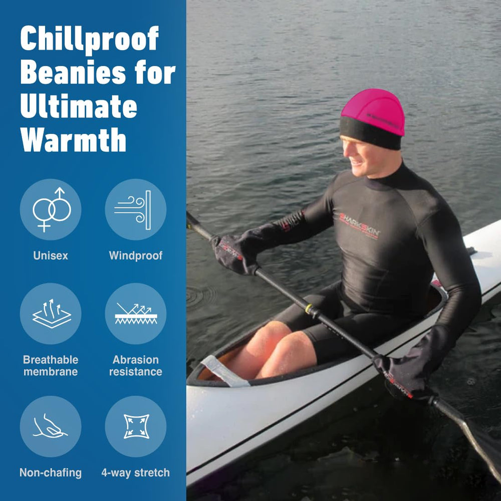 Sharkskin Chillproof Beanie pink back view shows snug, compact fit.