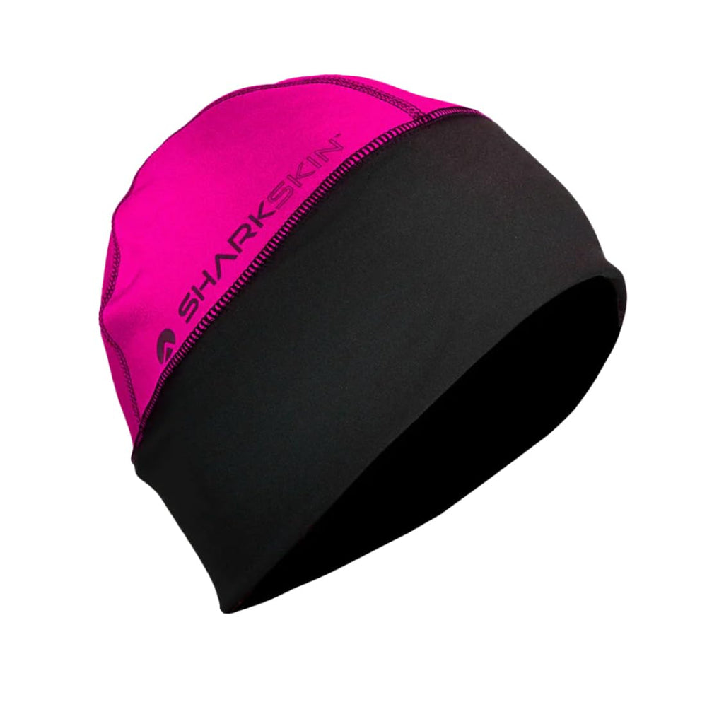 Sharkskin Chillproof Beanie pink front view offering windproof warmth for outdoor activities.