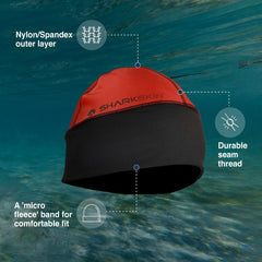 Sharkskin Chillproof Beanie red material close-up reveals durable outer fabric.