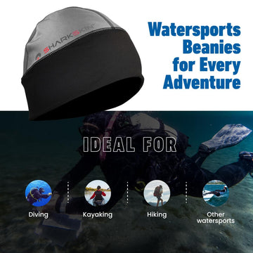 Sharkskin Chillproof Beanie showing 4-way stretch for mobility.