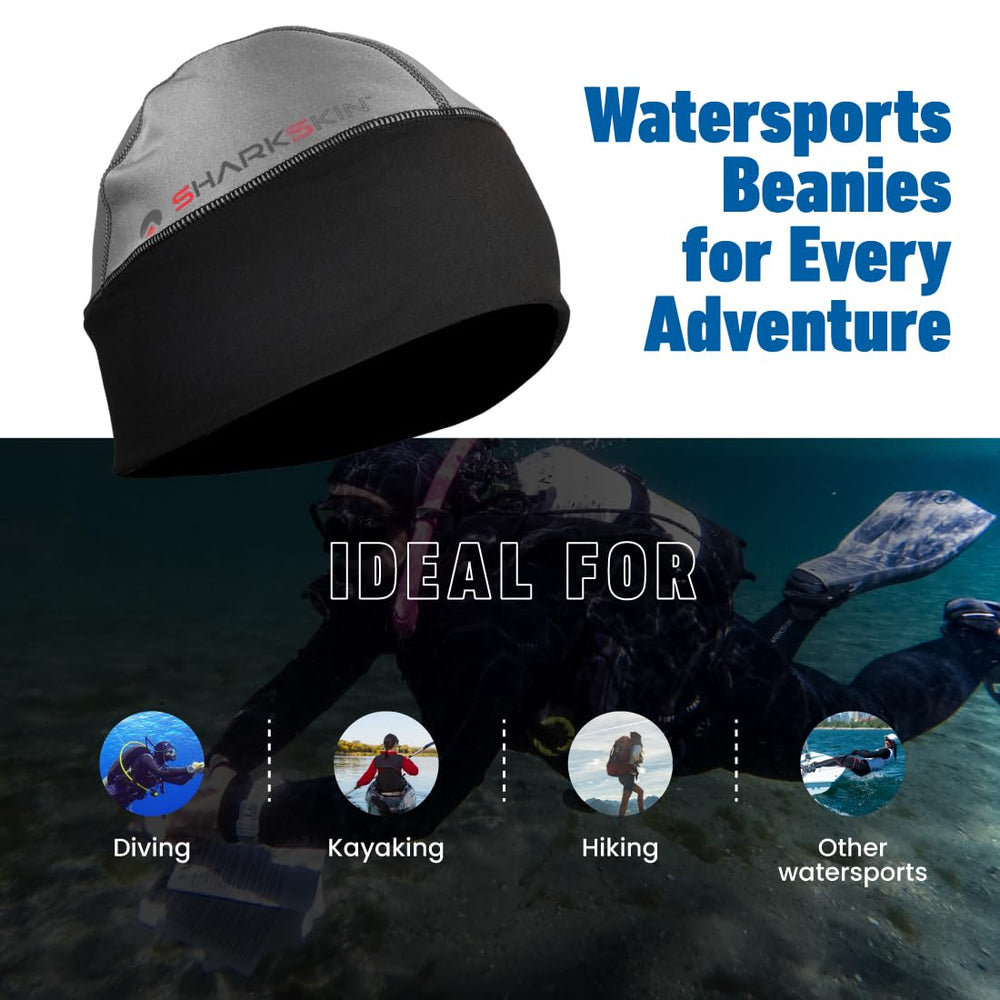 Sharkskin Chillproof Beanie showing 4-way stretch for mobility.