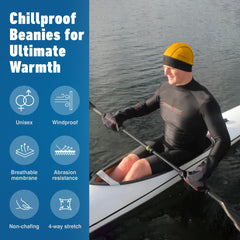 Sharkskin Chillproof Beanie yellow, back view, keeps windchill at bay.